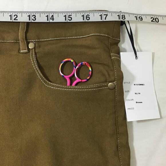 UNIQUE VINTAGE XL 14 brown flared retro high waist 5 pocket pants NWT B81 - Picture 4 of 9